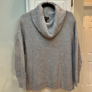 Women's Cowl Neck Oversized Cozy Pastel Gray Blue Pink Variegated Sweater - L